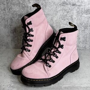 Dr. Martens Combs W Pink Suede Docs Combat Boots Womens 9 Chunky Platform AW004